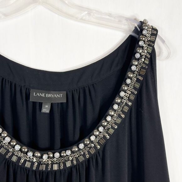 Lane Bryant Plus Size 28 Maxi Dress Black Beaded Rhinestones Stud Sleeveless 672 - Picture 5 of 10
